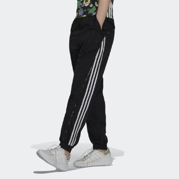 FLORAL PIPING WOVEN HIGH-WAIST TRACK PANTS