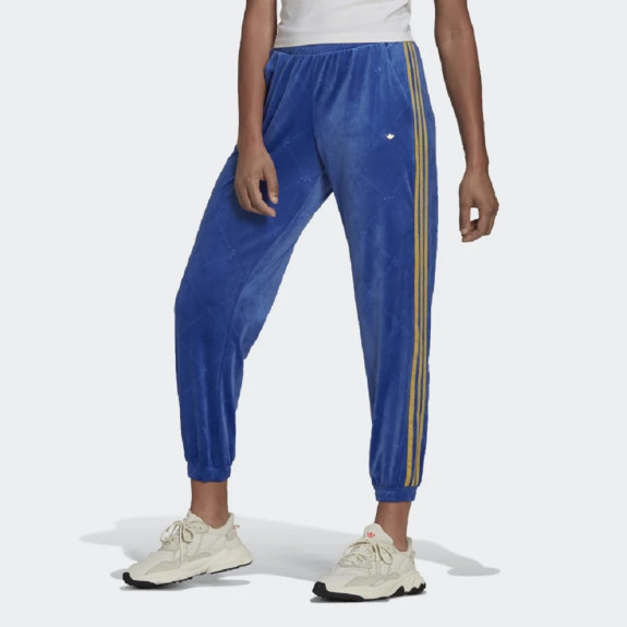 TRACK PANTS IN VELVET WITH EMBOSSED ADIDAS ORIGINALS MONOGRAM AND GOLD STRIPES